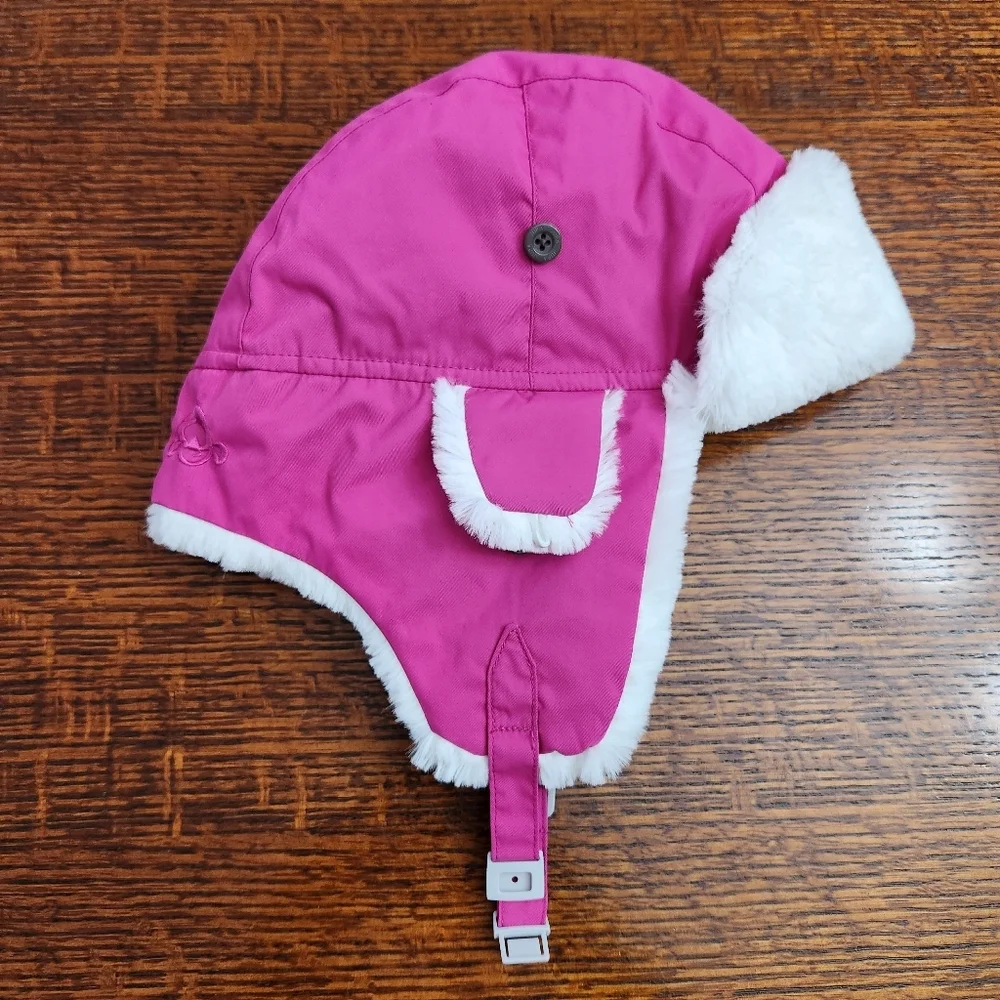 3/$25 Trapper Girl Winter Hat Medium Size Pink Quilted Ear Flaps White Sherpa